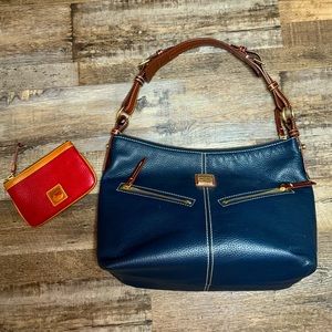 Dooney & Bourke Navy Pebble Leather Shoulder Bag AND Red Leather Coin Wallet